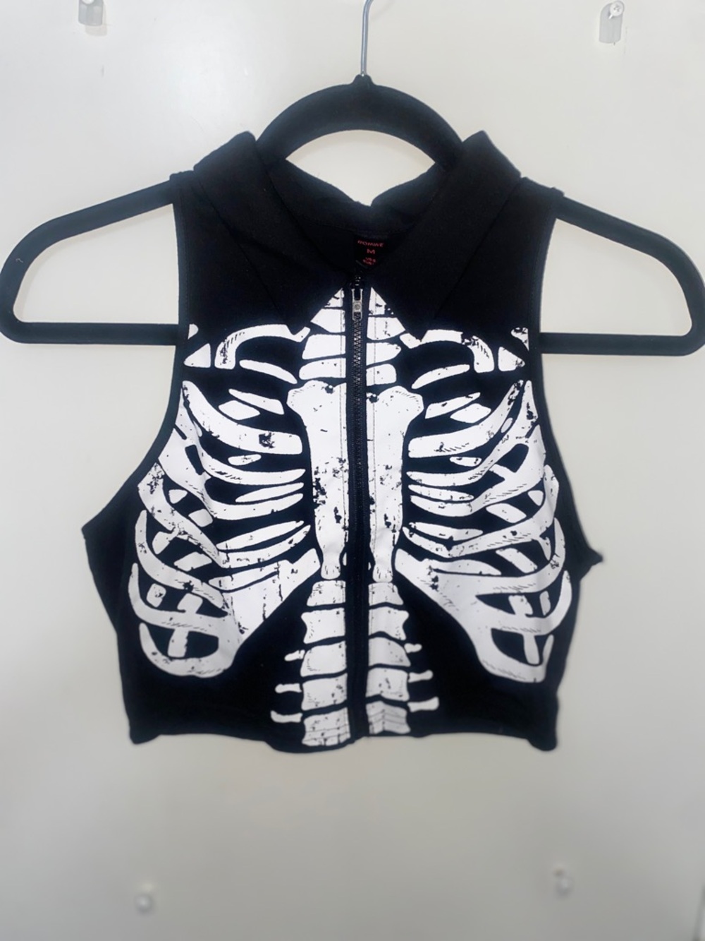 Zip-up Black Crop Tank with White Skeleton Print size Medium, but fits Small